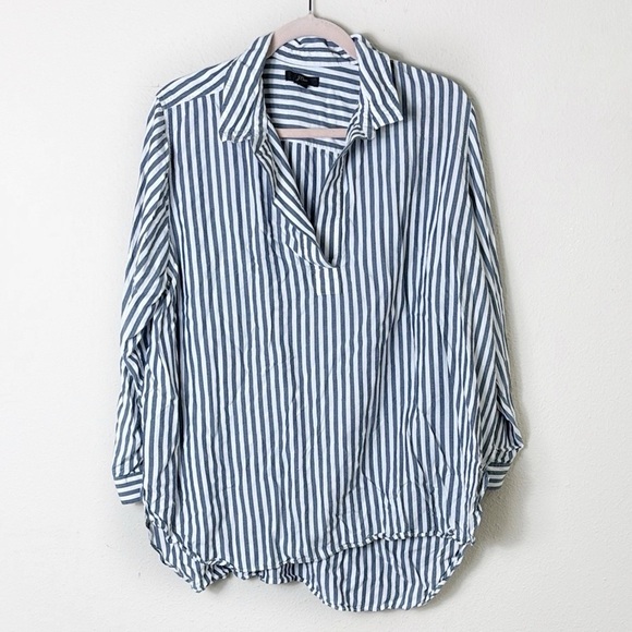 J.Crew Collared Tie-Sleeve Popover Stripe Shirt Tunic sz XL - Picture 2 of 10